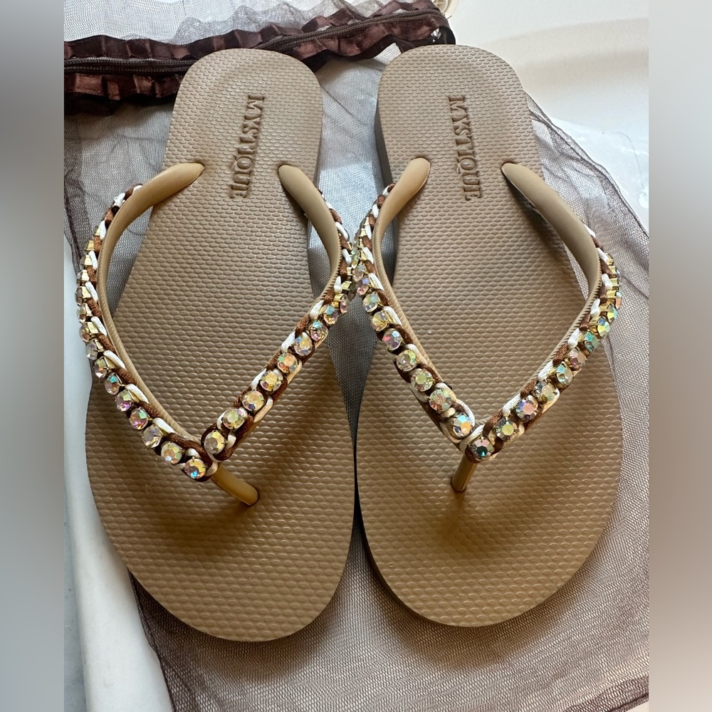 Mystique Parati beaded flip flops retail $130